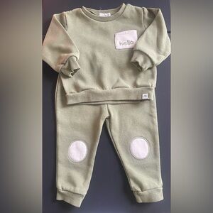 Kids Olive Green Matching Set with White Accents